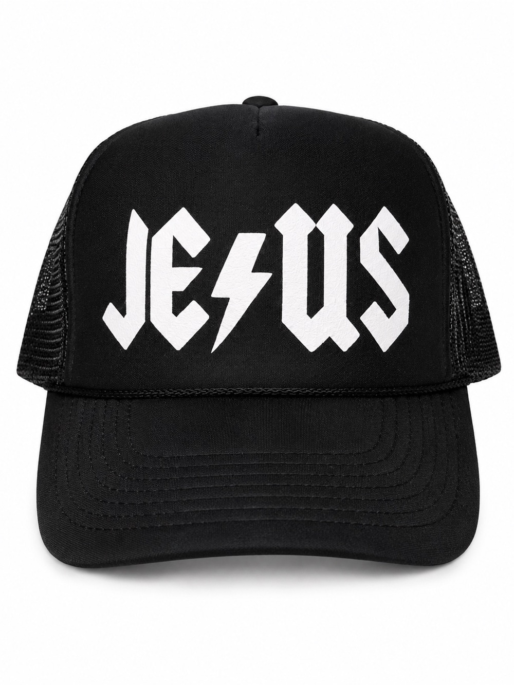 OTTO Black Trucker Hat with White "Jesus" Graphic